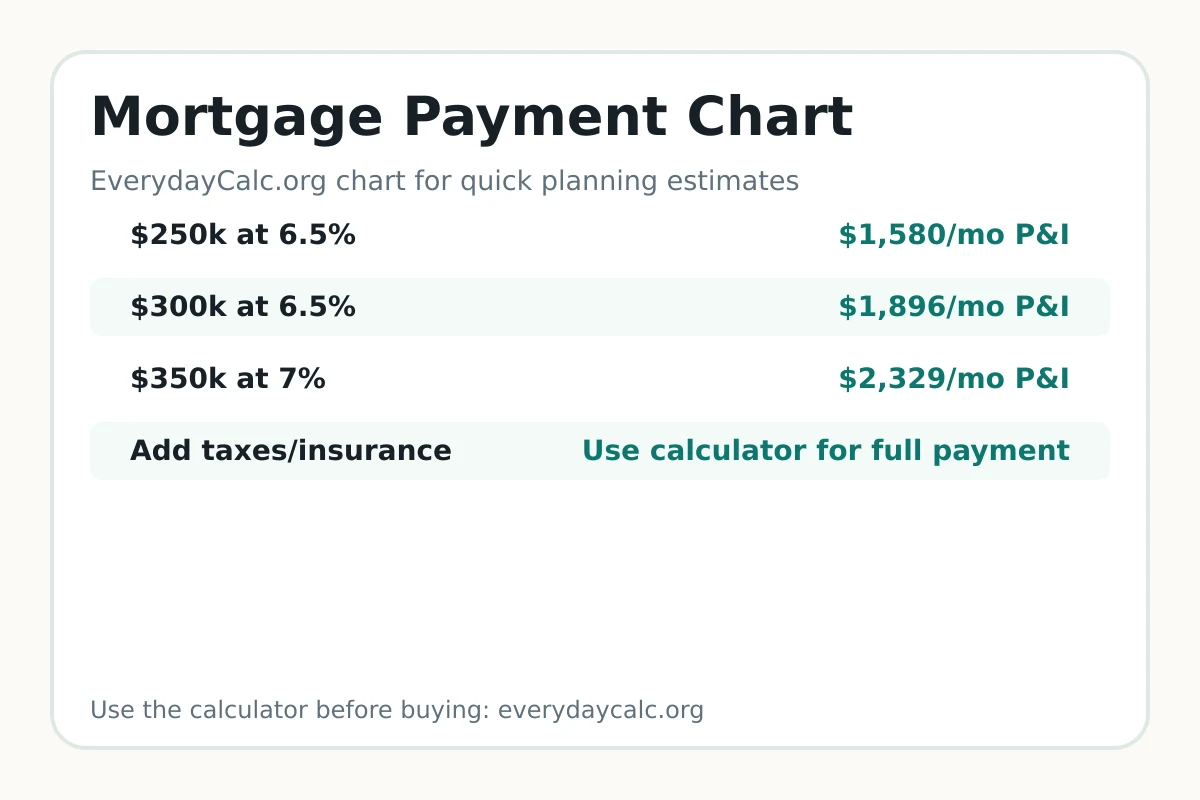 Mortgage payment chart by loan amount and interest rate
